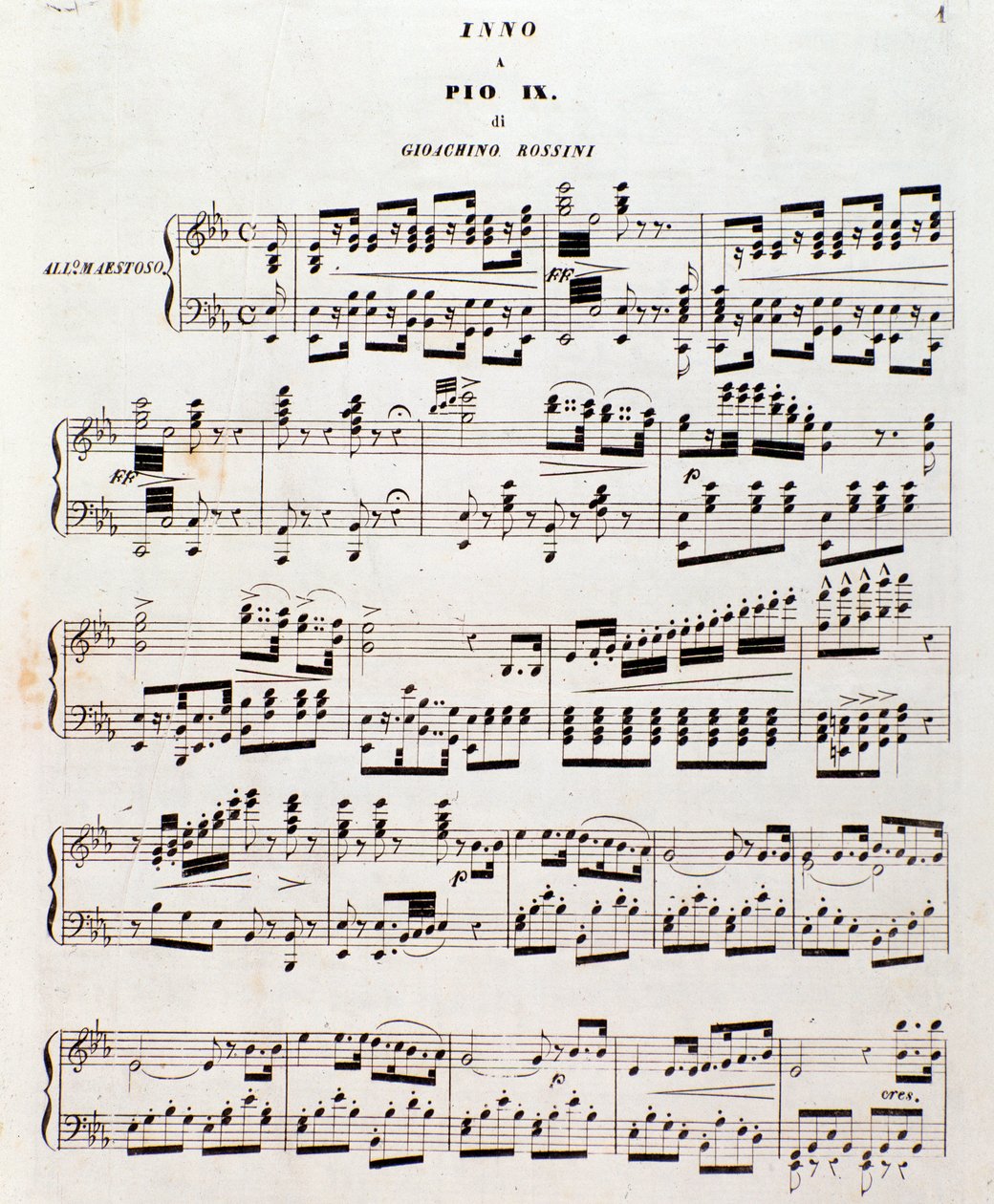 Strana hudební partitury Populární hymnus pro Pia IX. od Gioacchina Rossiniho od Unknown artist