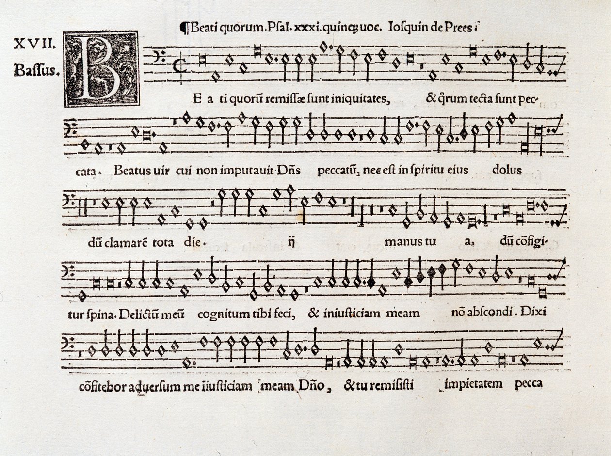 Strana hudební partitury Beati quorum žalmu XIII od Willaerta (1538) od Unknown artist