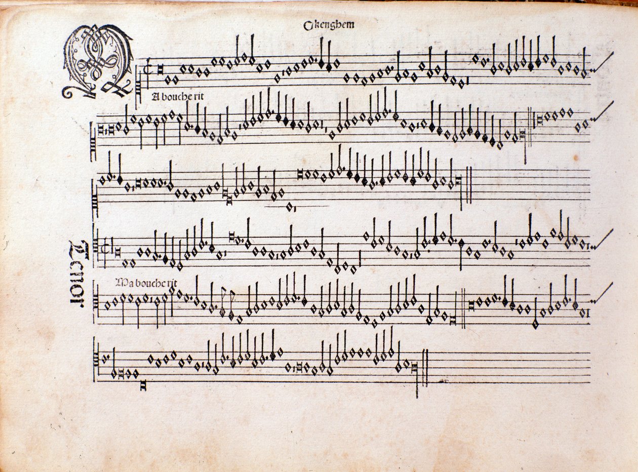 Strana hudební partitury Harmonice Musices Odhecaton od Ottaviana Petrucciho (1501) od Unknown artist