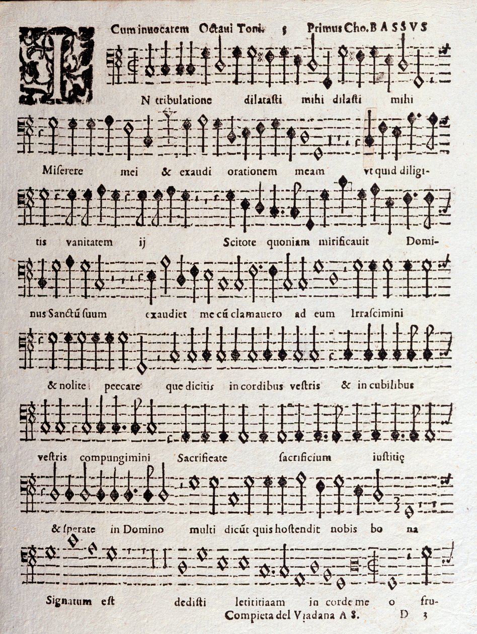 Strana hudební partitury Žalmů (op 16) od Ludovica Viadany od Unknown artist
