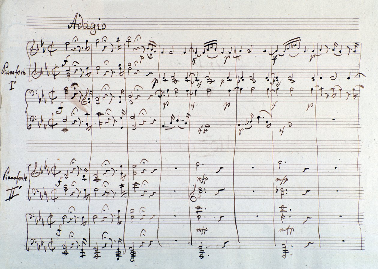 Strana symfonie zredukovaná na dva klavíry a osm rukou Die Zauberflote, opera Mozart, verze Lichtenthal (19. století) od Unknown artist