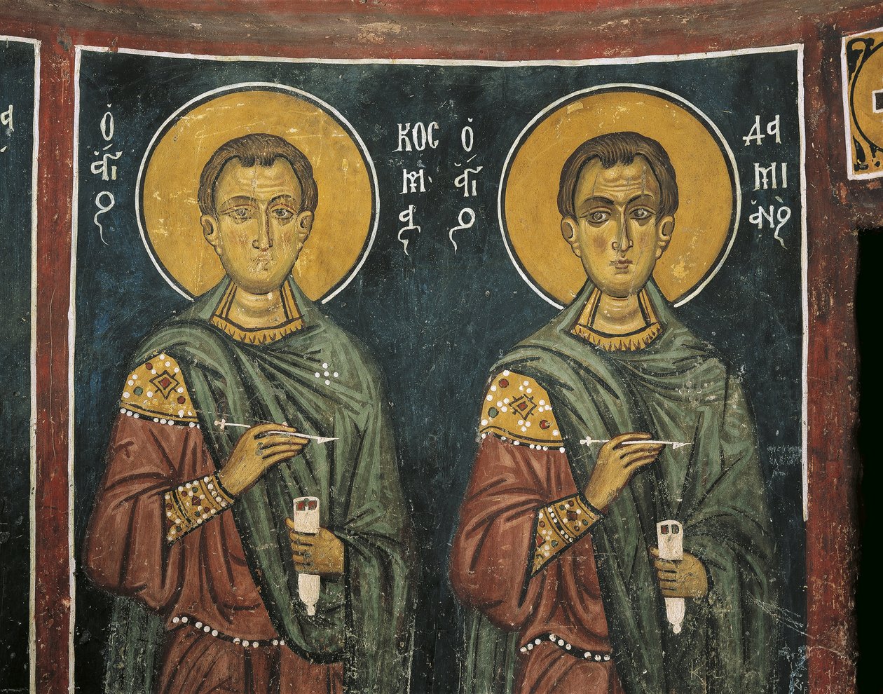 Obrazy sv. Kosmy se svatým Damiánem, kostel Panagia Ties Asinou, Nikitart, Kypr od Unknown artist