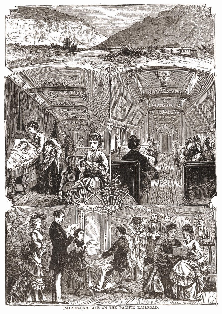 Palace-car život na Pacific Railroad, rytina sd. 19. století. od Unknown artist