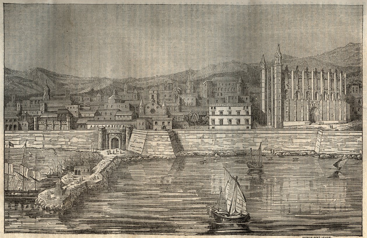 Palma de Mallorca, Mallorca (Malorca), Baleárské ostrovy - rytina 1837 od Unknown artist