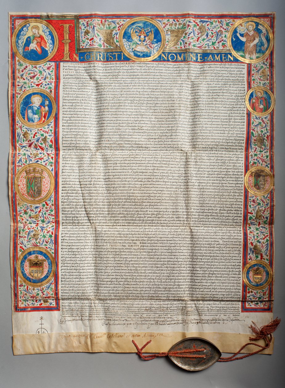 Papežská bula. Papež Pavel III., eucharistická. Pergamen. Miniaturní malba. 1535. od Unknown artist