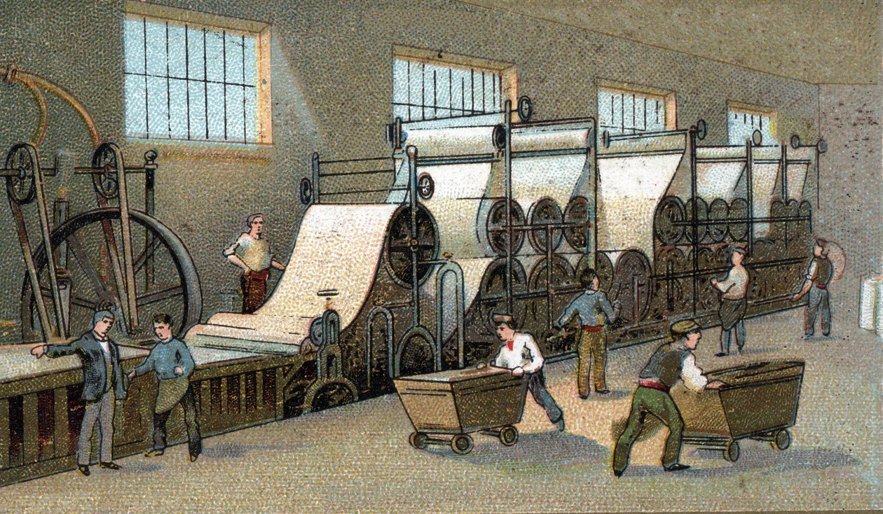 Výroba papíru v 19. století ve Francii. Chromolitografie konce 19. století od Unknown artist