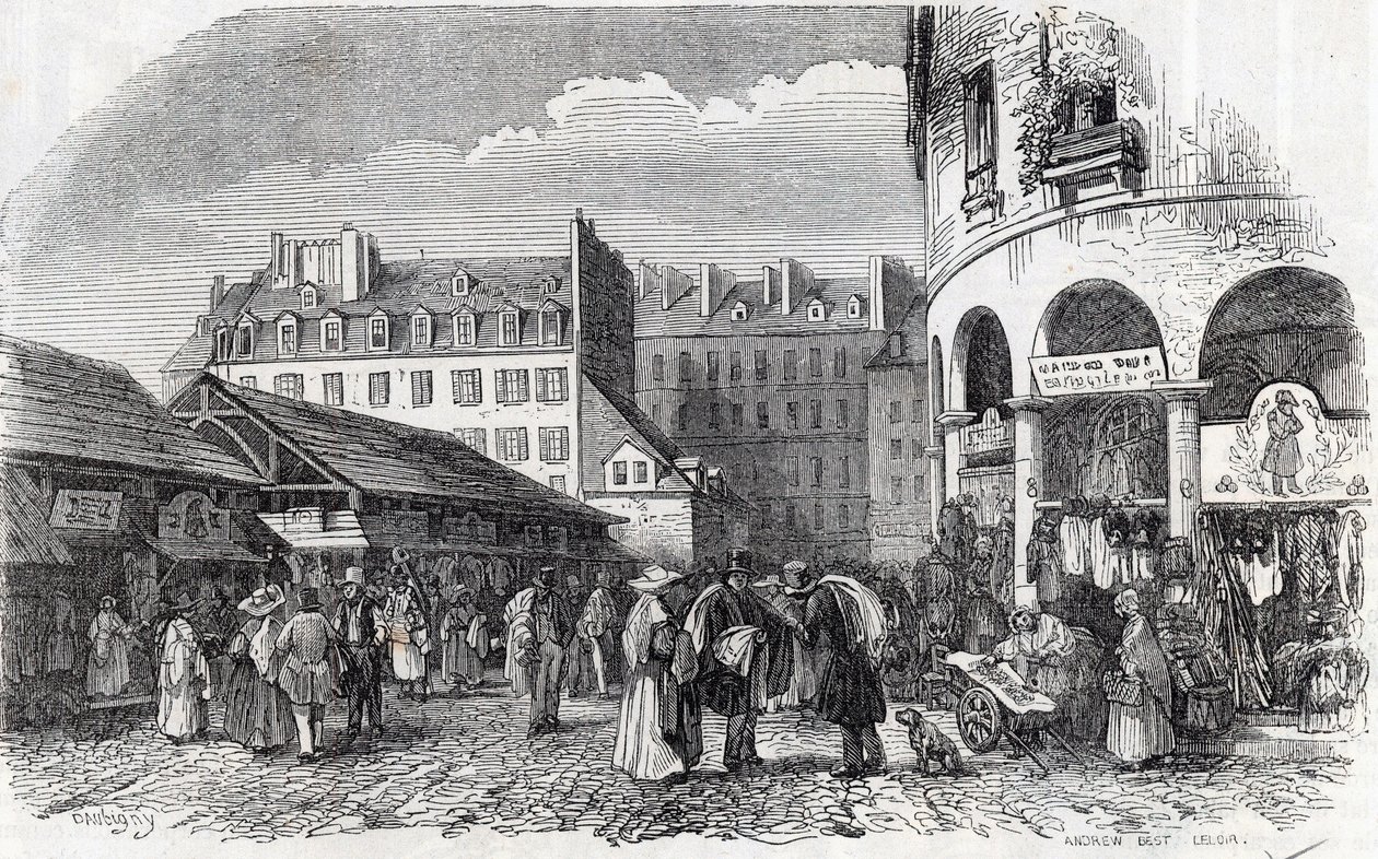 Paříž, 3. obvod - La rotonde du Carreau du Temple v Paříži v 19. století - Rytina do „“Tableau-de-Paris”” od Edmonda Texiera od Unknown artist