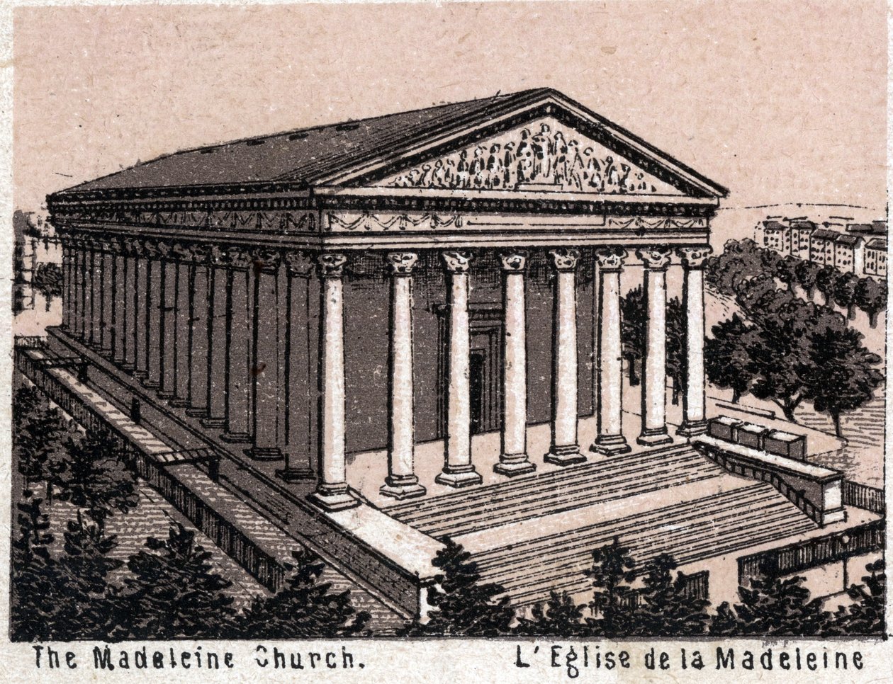 Paříž, Francie: pohled na kostel Madeleine. v „“ Svět ilustruje 168 pohledů““ Nedatováno (konec 19. století) od Unknown artist