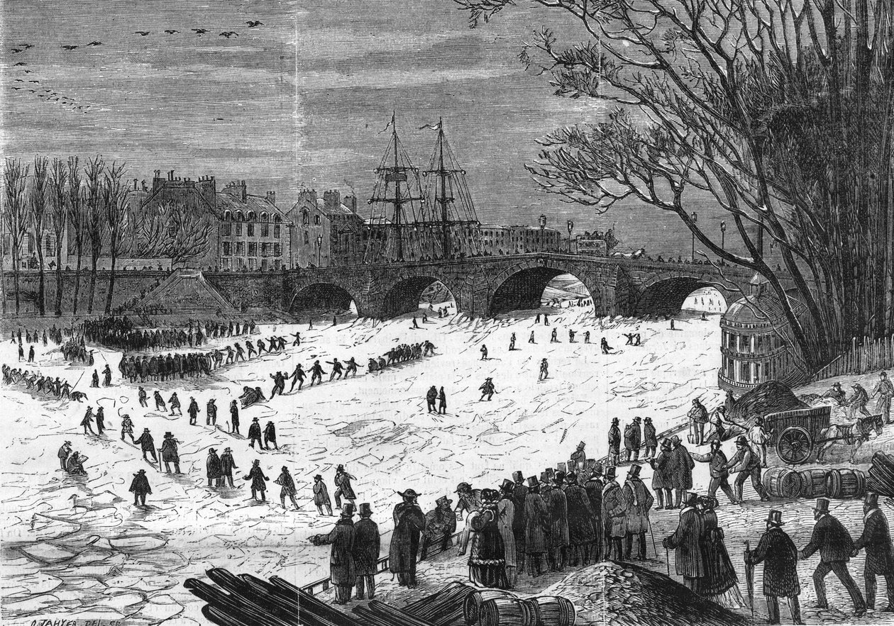 Paříž Leden 1868: La Seine zachytil led ve výšce Pont - Neuf. od Unknown artist