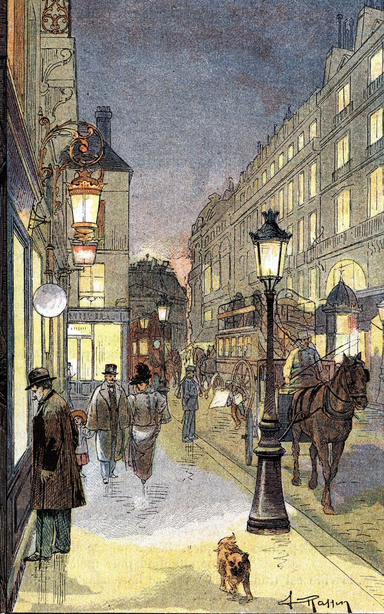 Paříž v noci, ilustrace konec 19. století. od Unknown artist