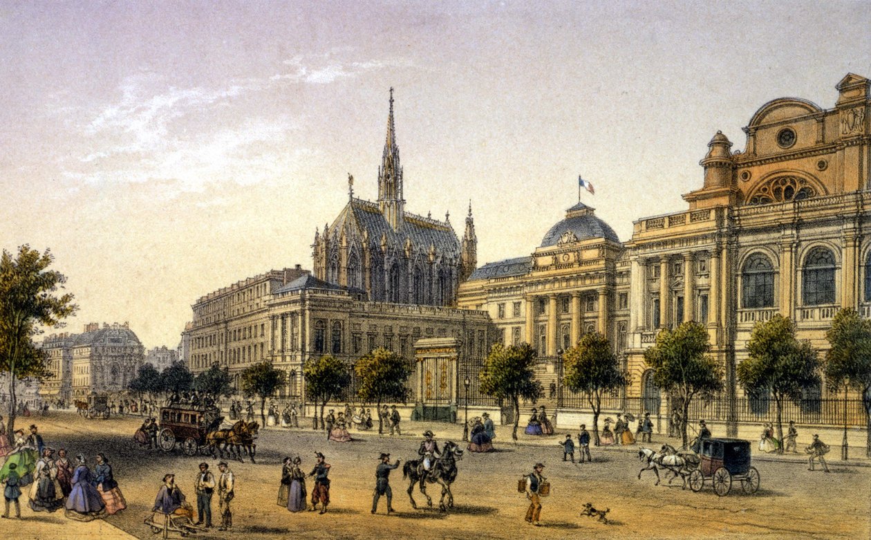Paříž: pohled na Justiční palác, rytina 1. pol. 19. stol. od Unknown artist