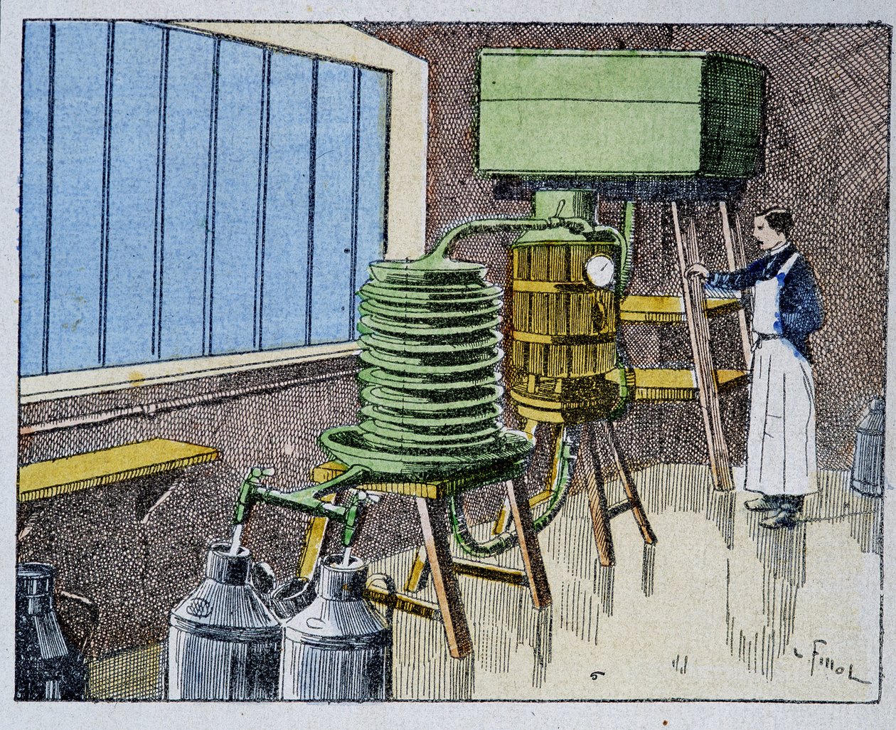 Pasterizace mléka - rytina, konec 19. století od Unknown artist