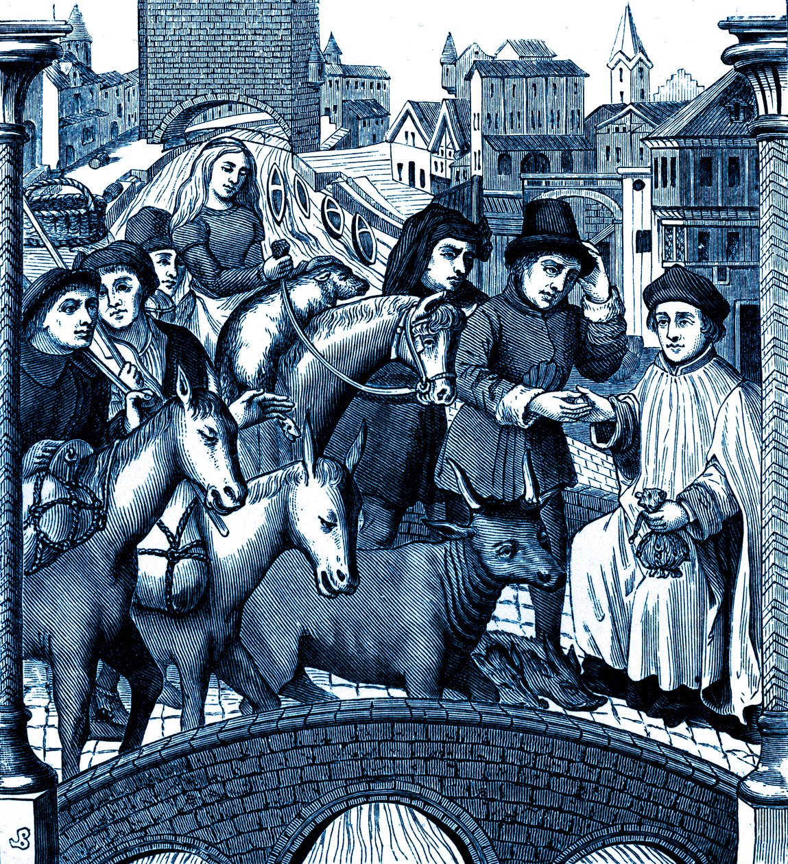 Placení mýtného za projetí mostu, v Tournai (rytina) od Unknown artist