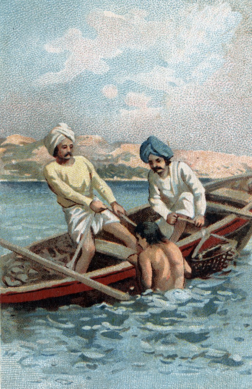 Pecheurs perlových ústřic na Cejlonu. Chromolitografie konce 19. století. od Unknown artist