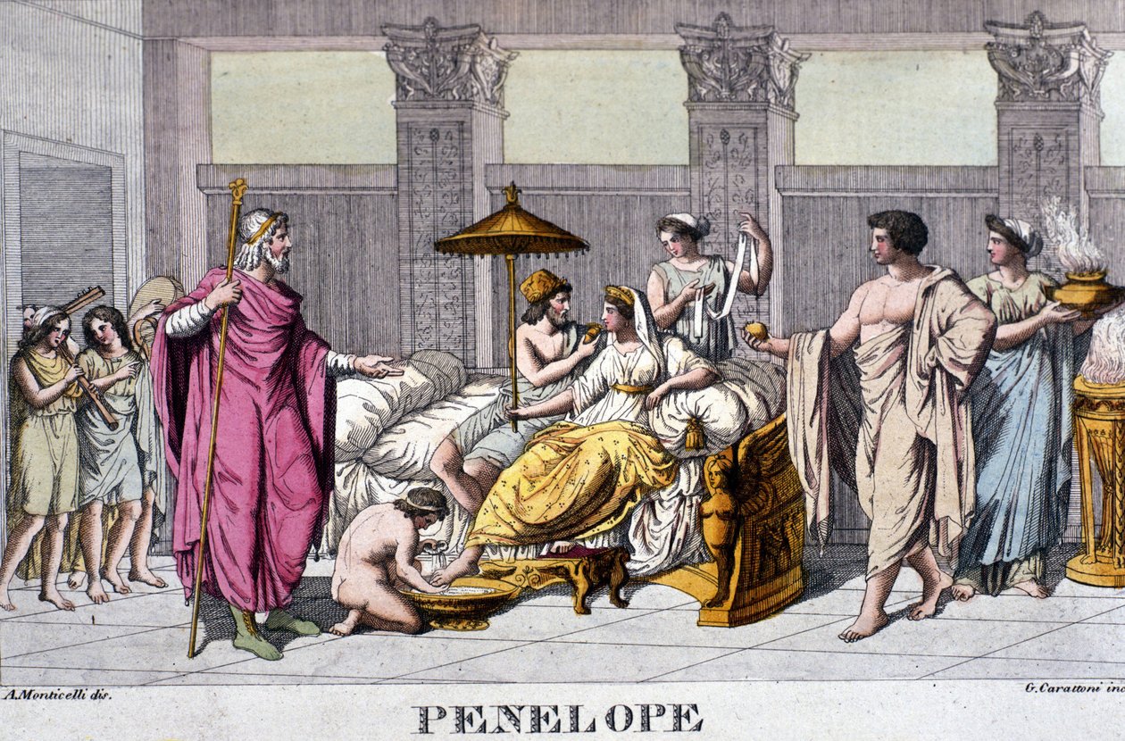 Penelope ve svém paláci. 19. století rytina. od Unknown artist
