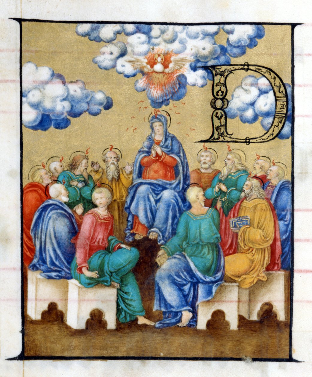 Letnice – seslání Ducha svatého. Miniatura z 15. století. Chiesa dell