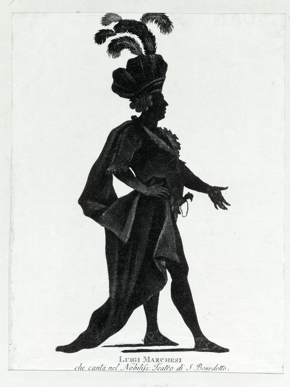 Vystoupení italského kastráta Luigiho Marchesiho (1754 - 1829) v divadle San Benedetto. od Unknown artist