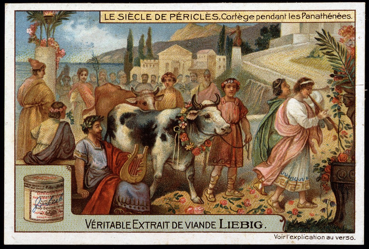 Perikles století (495-429 př.nl): průvod během panathénů - Liebigova chromolitografie od Unknown artist