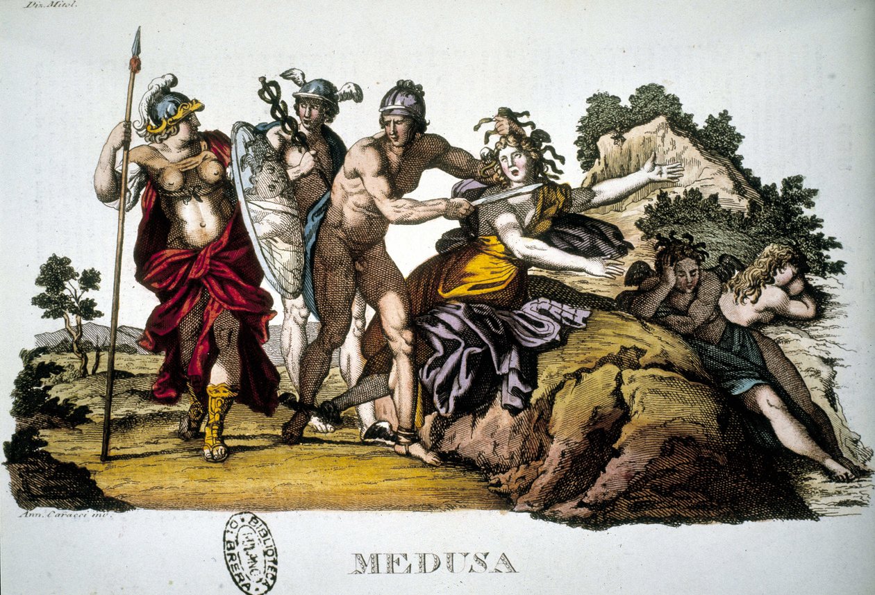 Perseus a Medúza, jedna ze tří Gorgon - v Mytologickém slovníku od Unknown artist