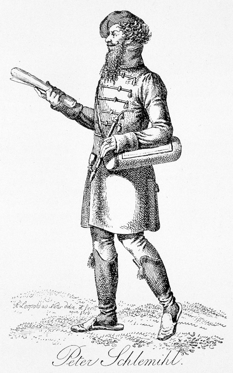 Peter Schlemihl, hlavní postava „Úžasného příběhu Pierra Schlemihla“ od Aldeberta Von Chamisso - rytina od Unknown artist