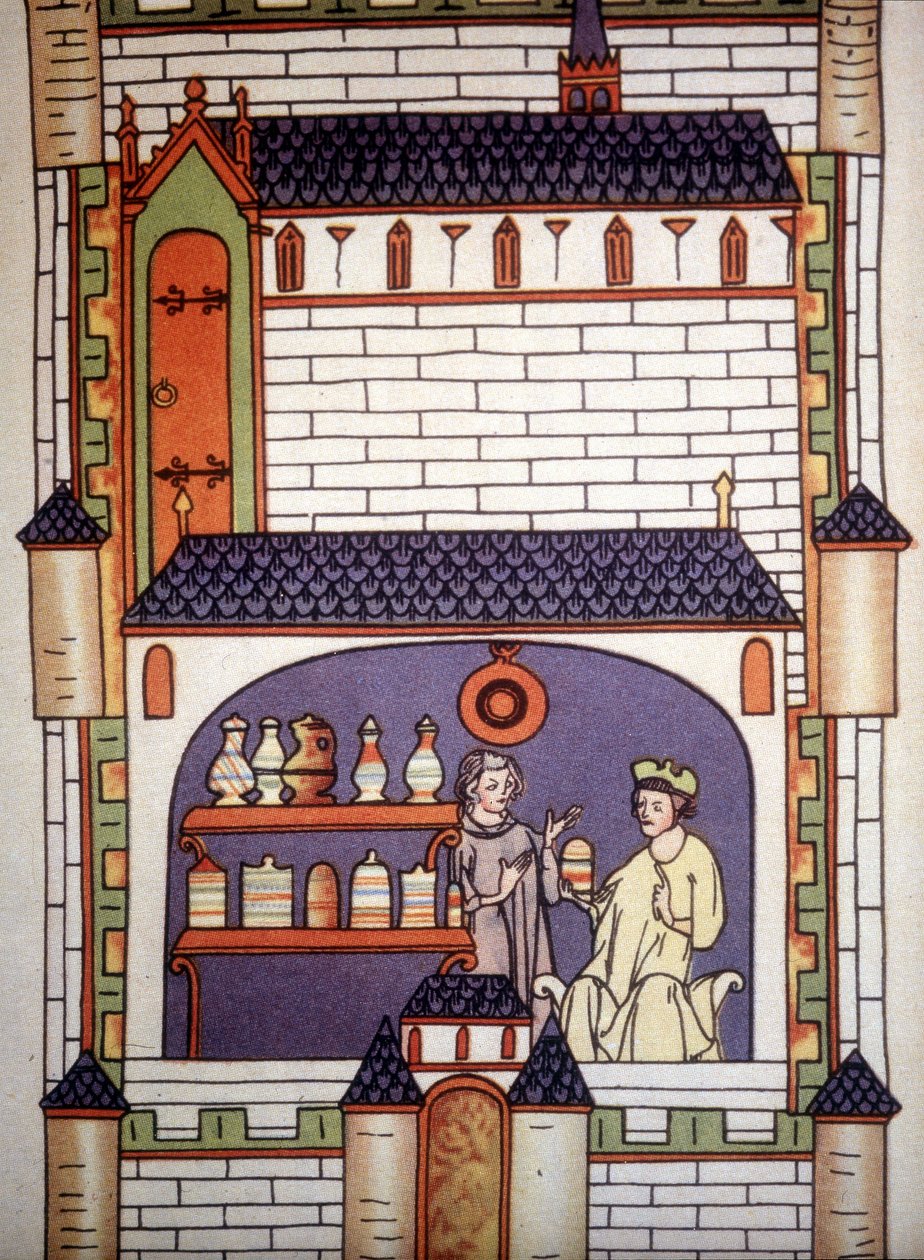 Lékárna v opatství ve 13. století – v „Chirurgii““ v Ruggero di Salerno. od Unknown artist