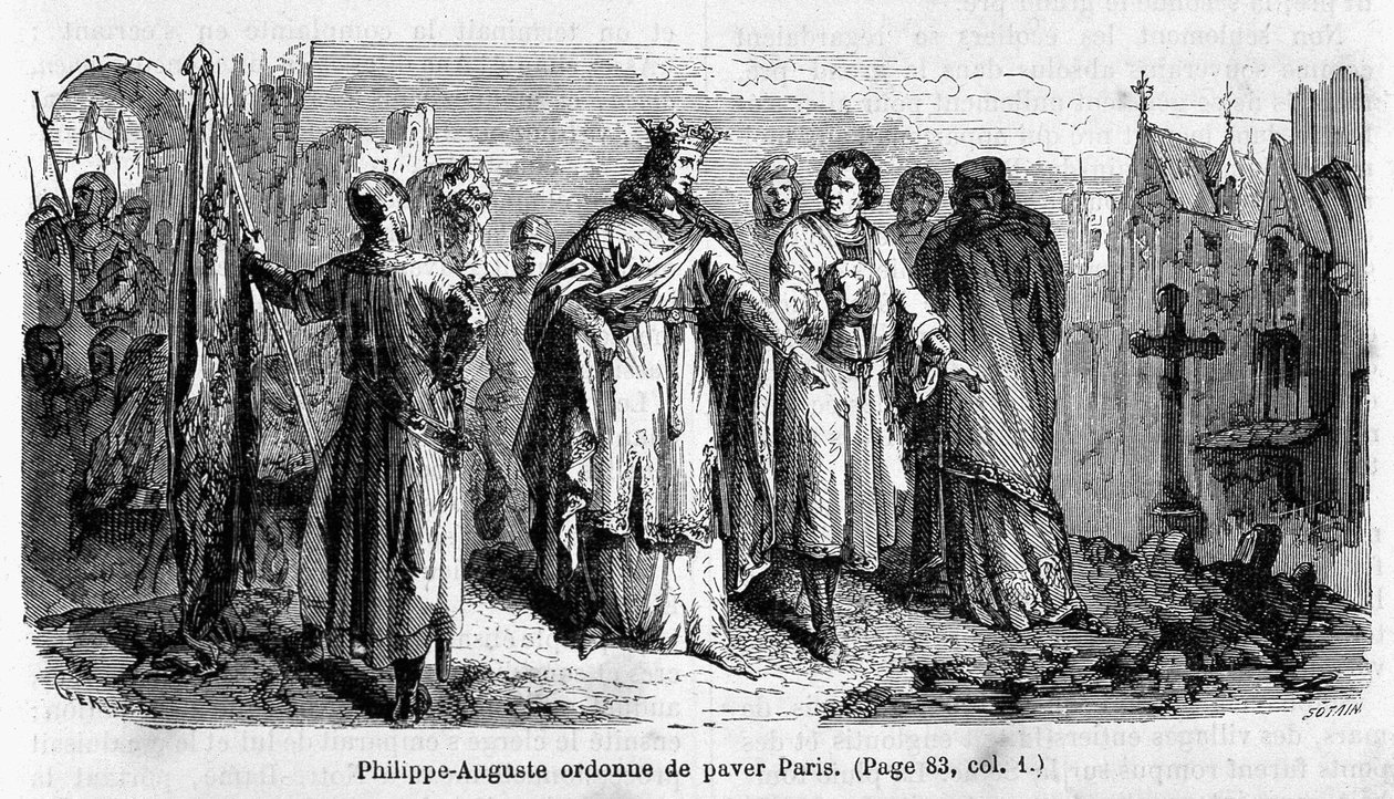 Philippe Auguste nařizuje vydláždit Paříž ve 12. století - rytina od Unknown artist