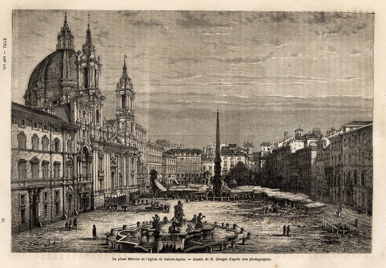 Náměstí Piazza Navona, postavené na troskách stadionu Domitiana z 1. století, je chloubou barokního Říma s fontánou 4 řek, postavenou v letech 1648-1651 podle návrhu Berniniho (1598-1620) a kostel svaté Anežky, batie bet od Unknown artist