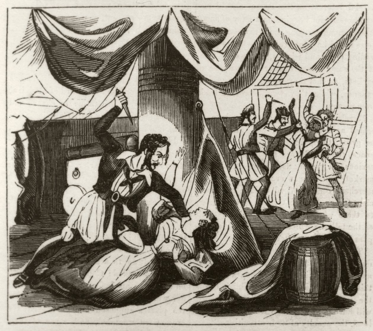 Pirátství a vraždy na palubě brigy "Islam": "Slečna Campbellová a její černošský sluha zavražděni pirátskou posádkou", asi 1836 od Unknown artist