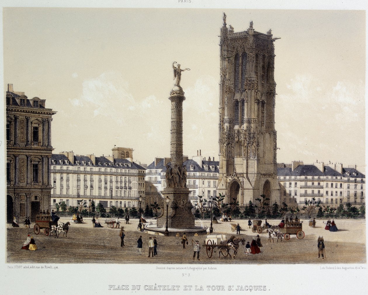 Place du Chatelet a věž Saint-Jacques od Unknown artist