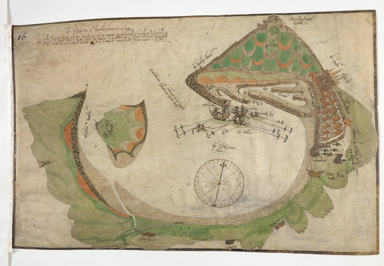 Plán města a přístavu San Sebastian, nakreslený Richardem Poulterem, červen 1585 od Unknown artist