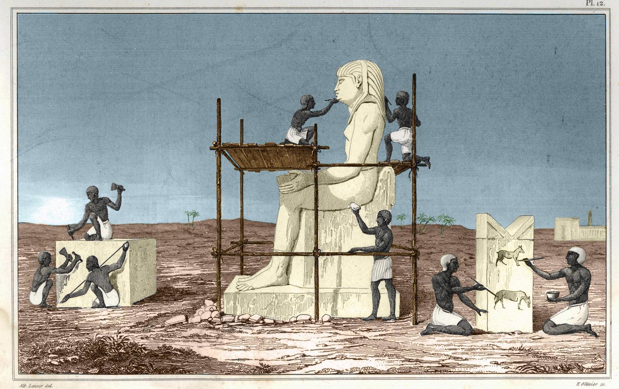 Talíř podle díla Roselliniho (Rosselliniho), italského cestovatele, který doprovázel Jeana Francoise (Jean-Francoise) Champolliona do Egypta. Rytina z knihy Atlas starověké historie Rollina od Unknown artist