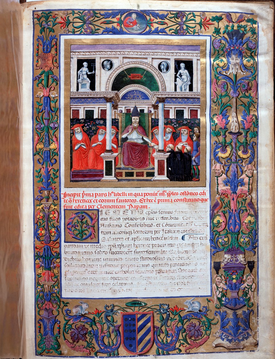 Papež Klement IV. předává papežskou bulu privilegií dominikánským mnichům (Miniatura od Unknown artist