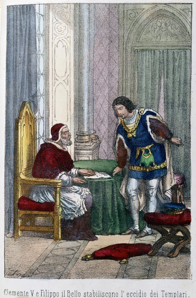 Papež Klement V. a Filip IV. Bel, francouzský král, se rozhodli templáře zlikvidovat od Unknown artist