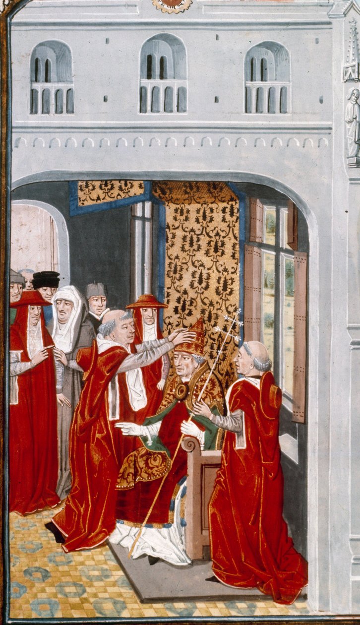 Papež Gregoire XI (1329-1378) vysvětil Avignon v roce 1370. Miniatura z kronik““ od Jeana Froissarta (1337-1400) Paříž 15. století. B.N. od Unknown artist
