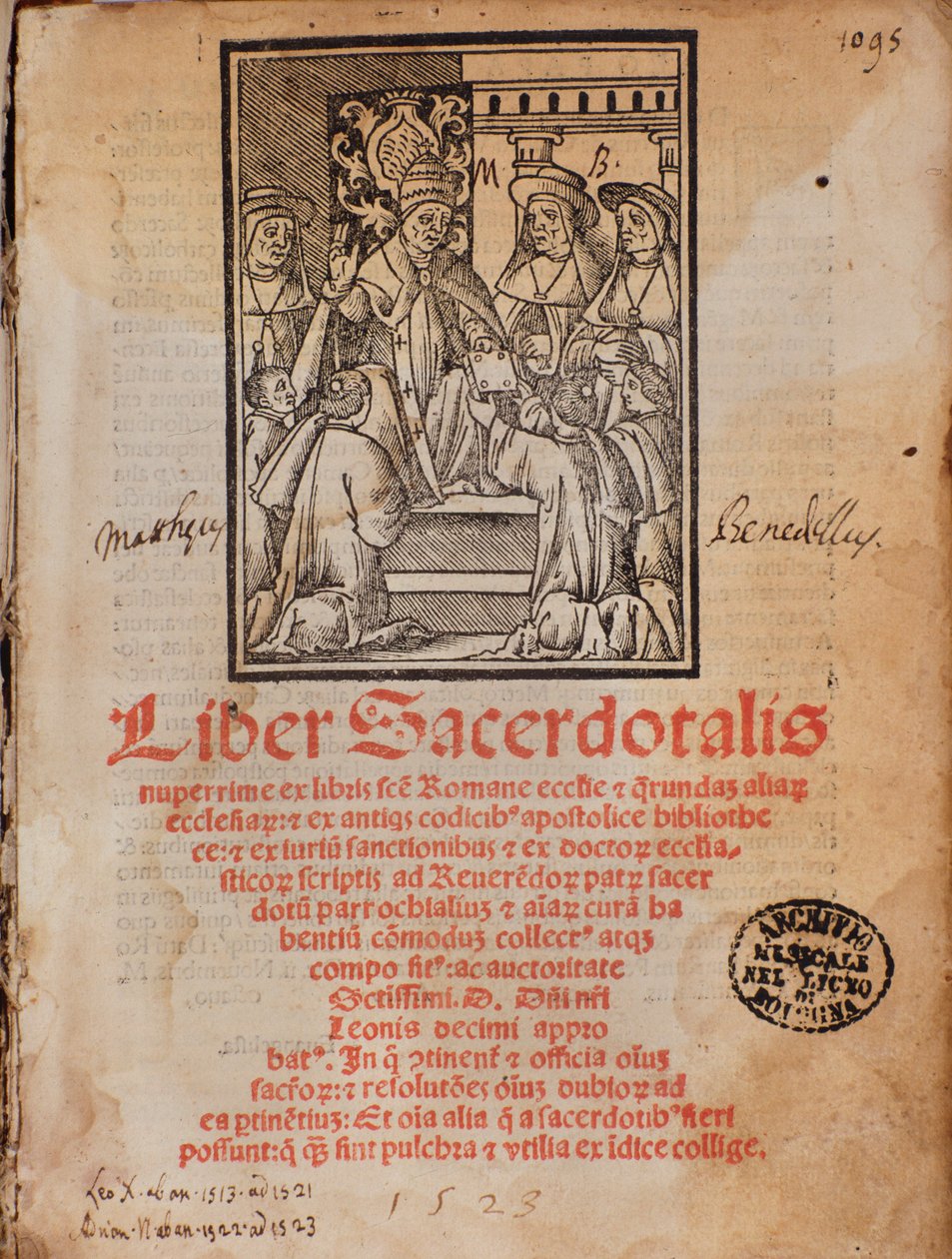 Papež Leon X. dostává knihu Frontispice liturgické knihy „Liber Sacerdotalis““ od Castelliniho od Unknown artist