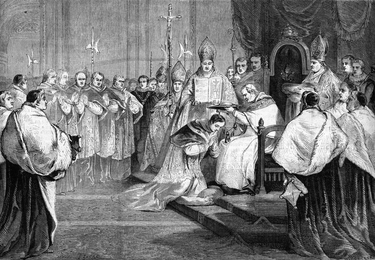 Papež Pius IX. předal v roce 1868 kardinálský klobouk princi Lucienu Bonapartovi. od Unknown artist