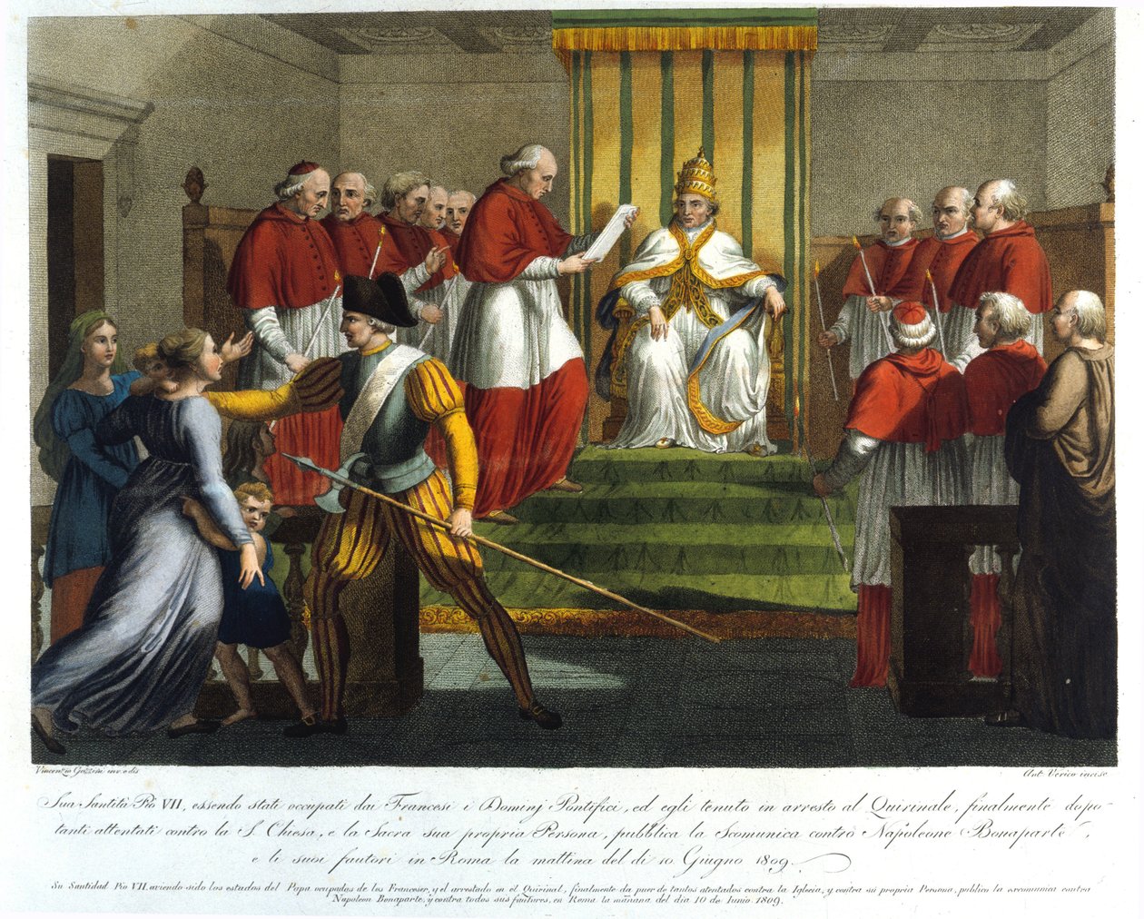 Papež Pius VII. (1742 - 1823) dne 10. června 1809 exkomunoval Napoleona Bonaparta. Rytina 19. století. od Unknown artist