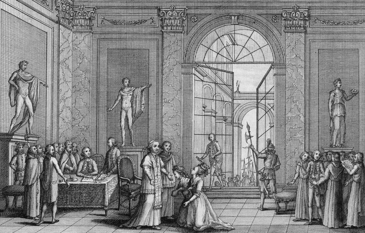 Papež Pius VI (Pio) přijal v roce 1791 dvě dcery Ludvíka XV (Madame Marie Adelaide a Madame Marie Therese Victoire de France (Victoire-Louise-Marie-Therese de France), známé jako Madame Fourteenth a Madame Victoire) (1733-1799). - rytí od Unknown artist