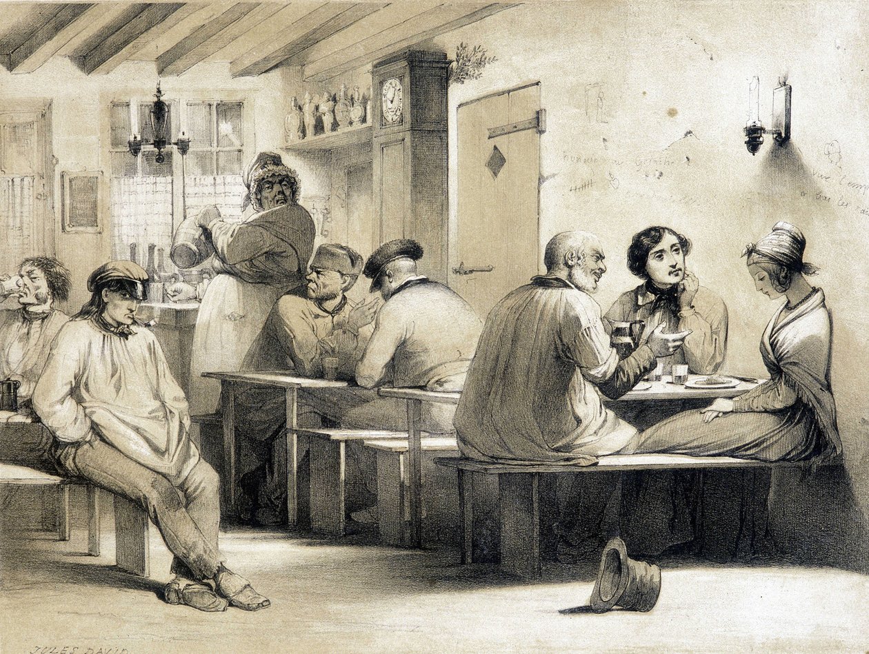 Oblíbený hostel “”Le Carpet Franc””. Ilustrace 19. století. od Unknown artist