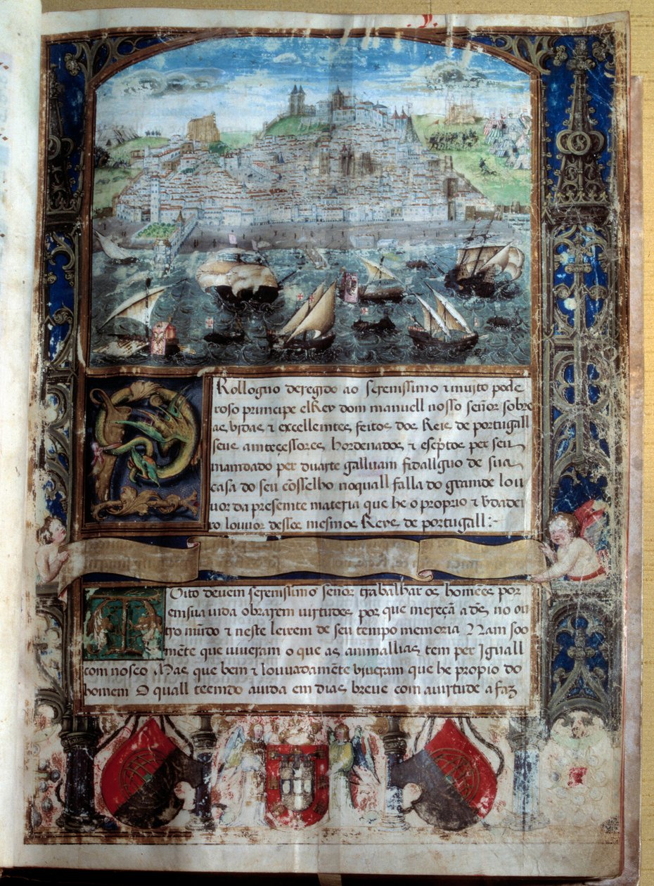 Lisabonský přístav v miniaturě ze 16. století v „kronice krále Alfonse Henriho““ od Unknown artist