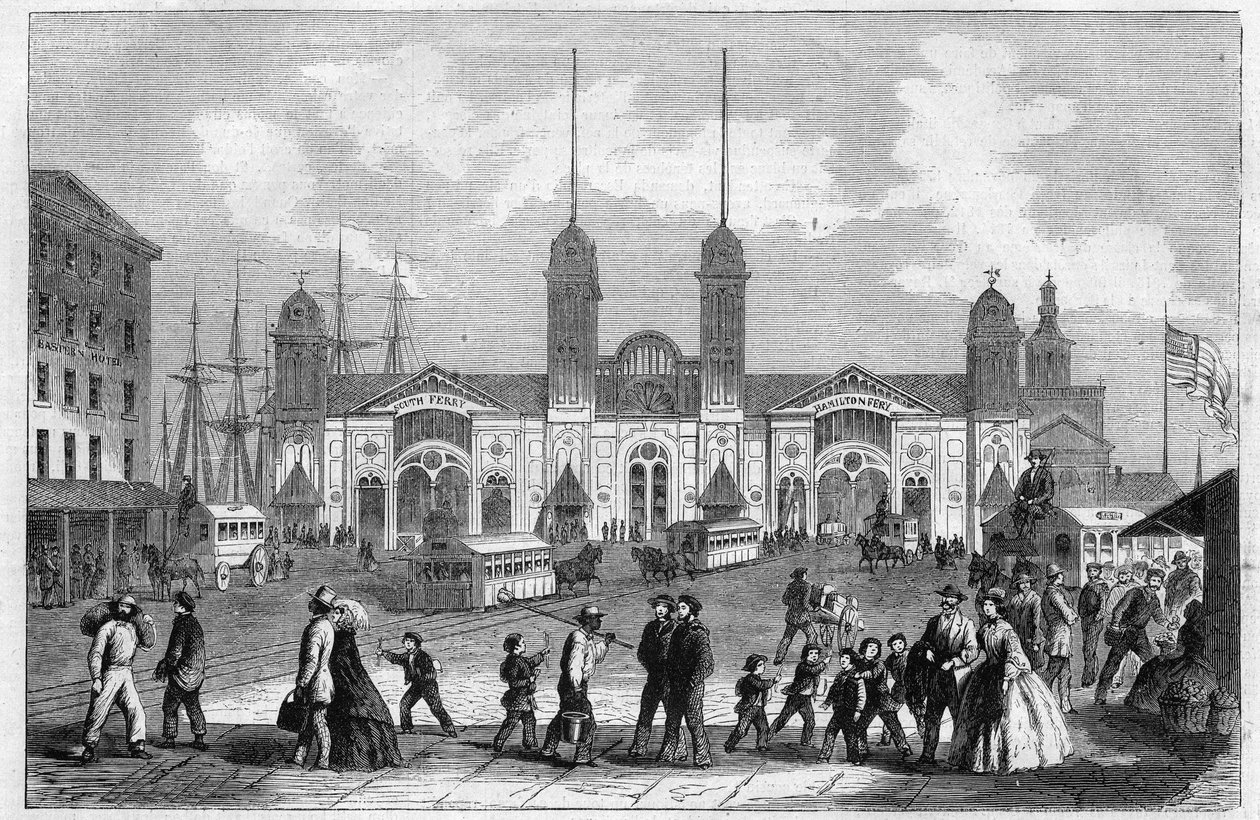 Port of New York (New York), Spojené státy americké. Gravírování v „The Illustrous Universe“ od Unknown artist