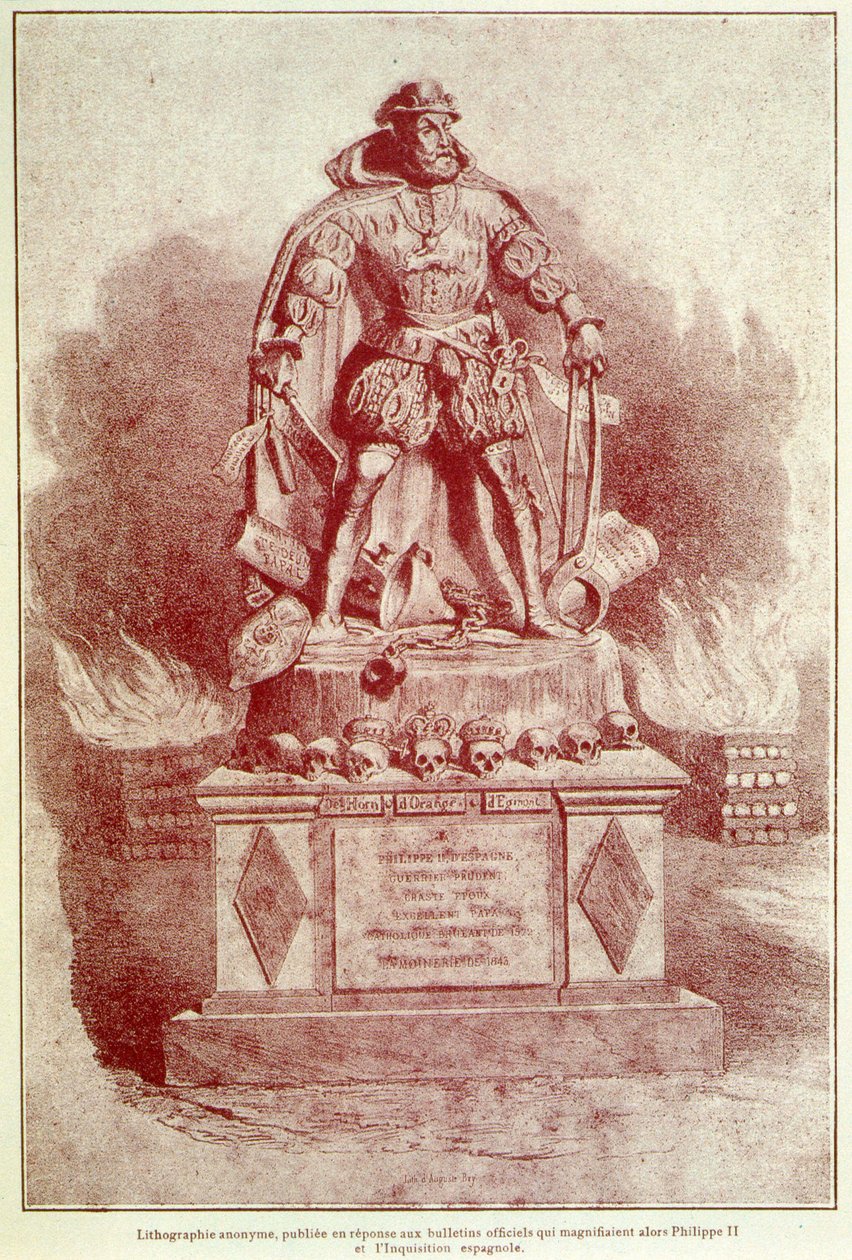 Portrét-náboj Filipa II na španělskou inkvizici - rytina od Unknown artist