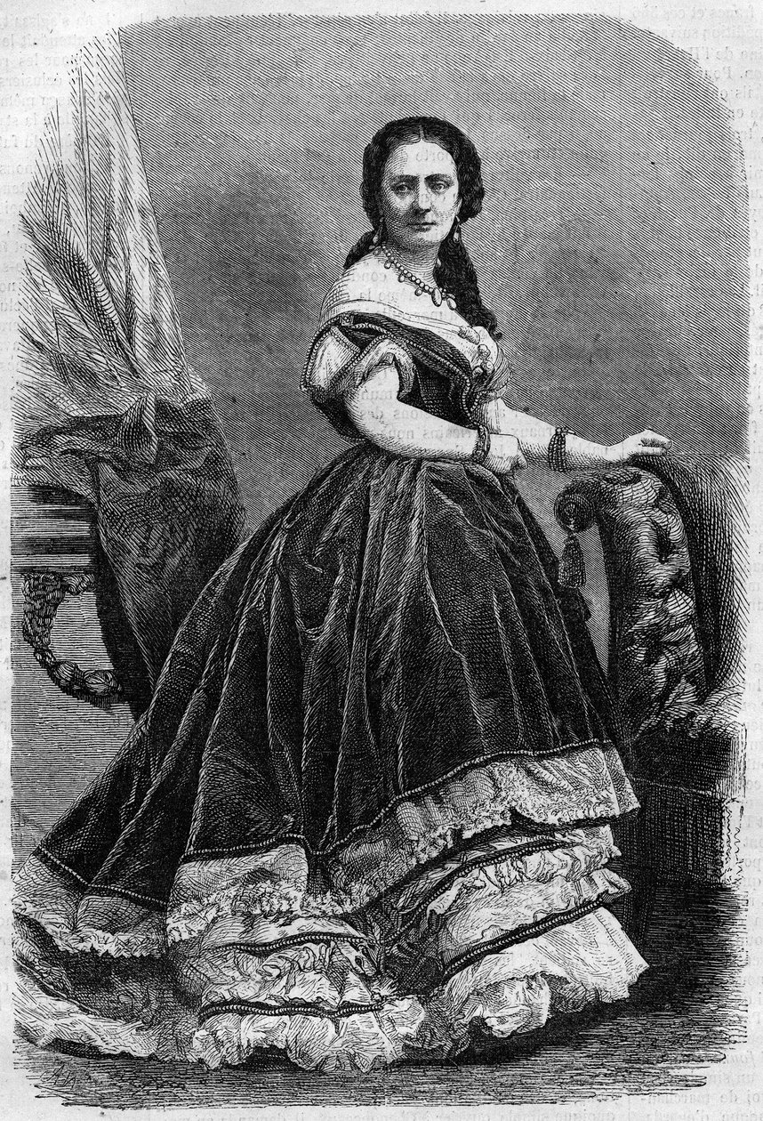 Portrét Maria Wyse Bonaparte známá jako Madame Urbain Ratazzi (1833-1902). Gravírování v „The Illustrious Universe“ od Unknown artist