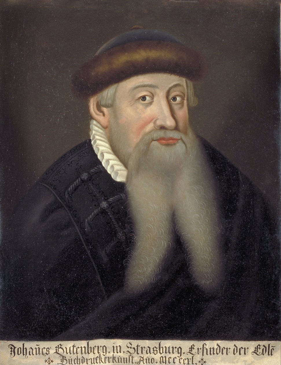 Portrét Johannese Gensfleisch dit Gutenberg (1394/99-1468), německý tiskař (Portrét Johannese Gutenberga) - anonymní obraz 17. století - Univerzitní knihovna Keio od Unknown artist