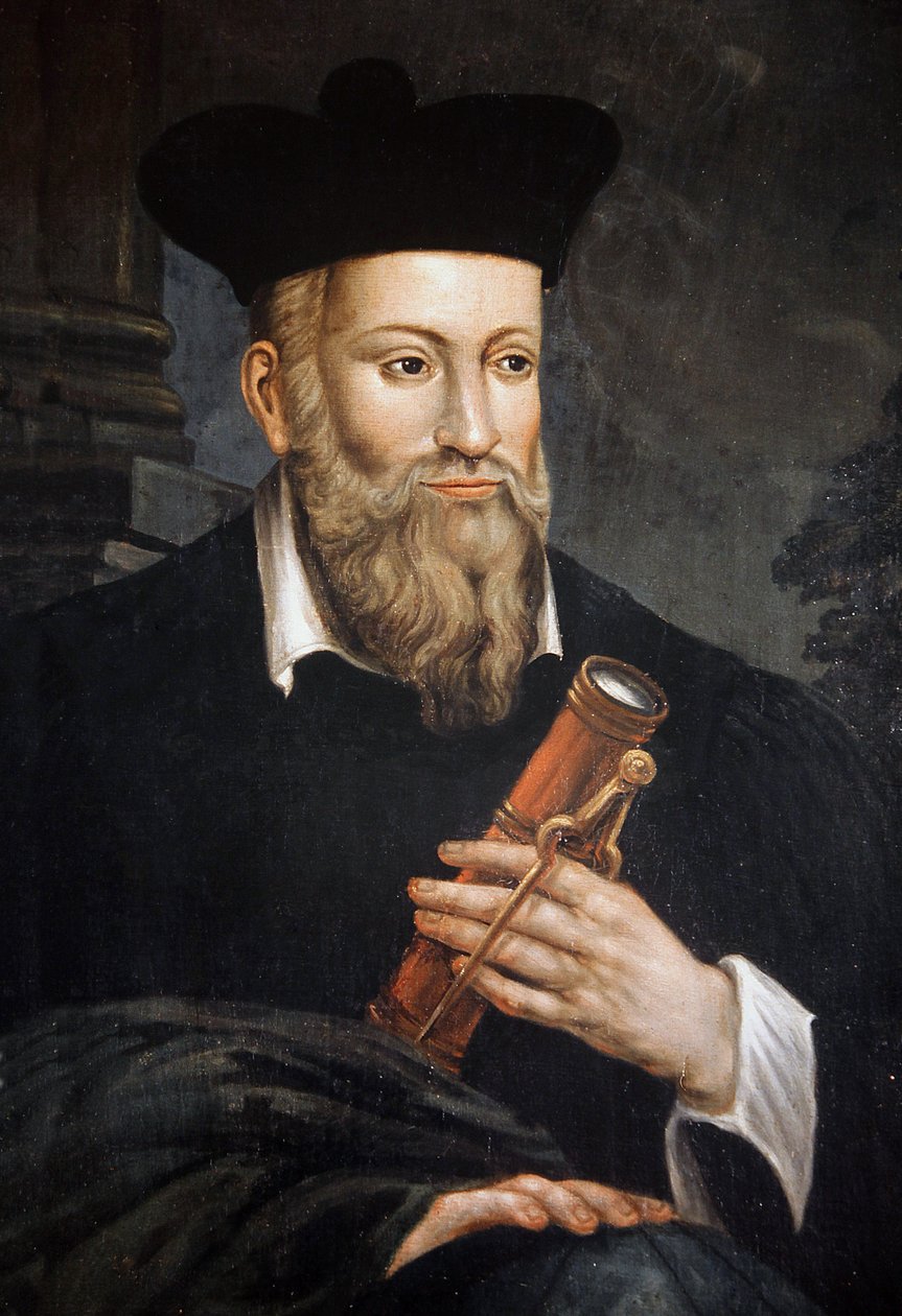 Portrét Michela de Nostre-Dame (Nostre Dame), známý jako Nostradamus, astrolog (1503-1566), detail, Dům Nostradamus, Salon de Provence, Bouches du Rhone od Unknown artist