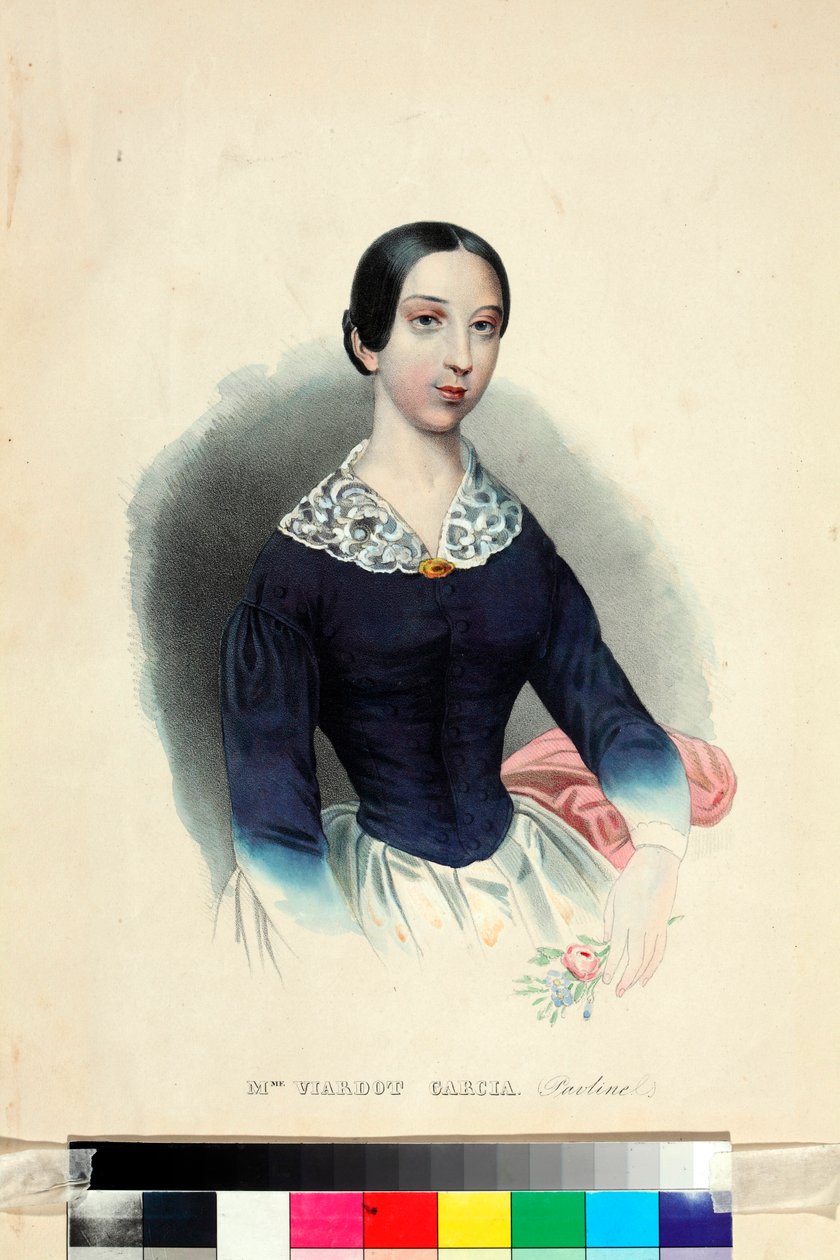 ""Portrét zpěvačky a skladatelky Pauline Viardot (1821-1910)"" (Portrét zpěvačky a skladatelky Pauline Viardot (1821-1910)) Anonymní akvarel kolem roku 1840 Rozměr 44,5 x 31,5 cm I Turgenev Memorial Museum, Moskva od Unknown artist