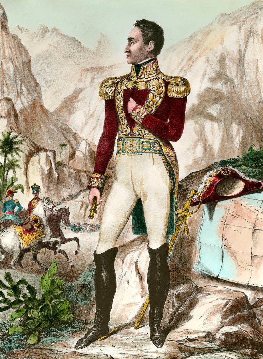 Portrét en pied de Simon Bolivar (1783-1830) generální jihoamerická rytina z 19. století. Soukromá sbírka od Unknown artist