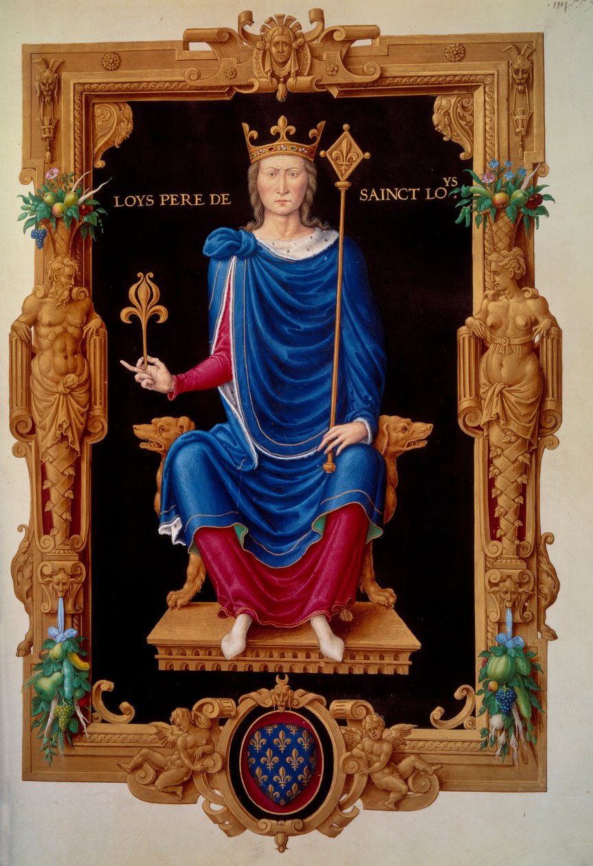 Portrét u nohou krále Francie Ludvíka VIII., lva (1187 - 1226), otce Saint Louis. Miniatura v „“Recueil des rois de France““ od Jeana Tilleta od Unknown artist