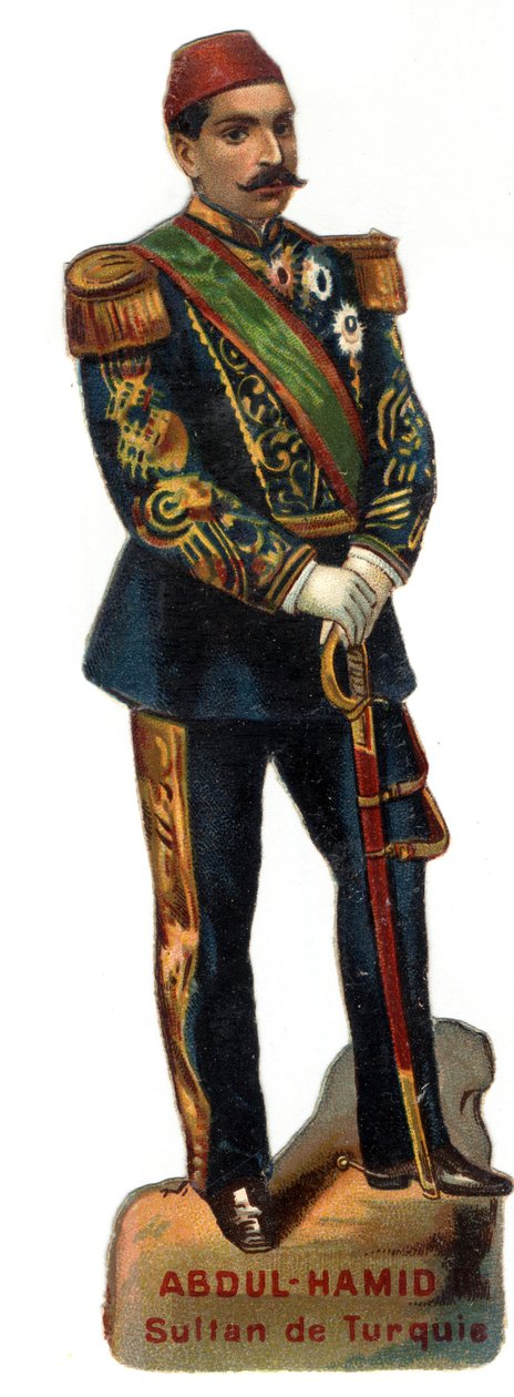 Portrét Abdulhamida II (Abd ul Hamid, Abd-ul-Hamid, Abdulhemit, Abdul Hamid, Abdul Hamid, Abd al-Hamid, Abd al-Hamid) (1842-1918), osmanský sultán (Turecko). Pozdní chromolitografie 19. století. Soukromá sbírka od Unknown artist
