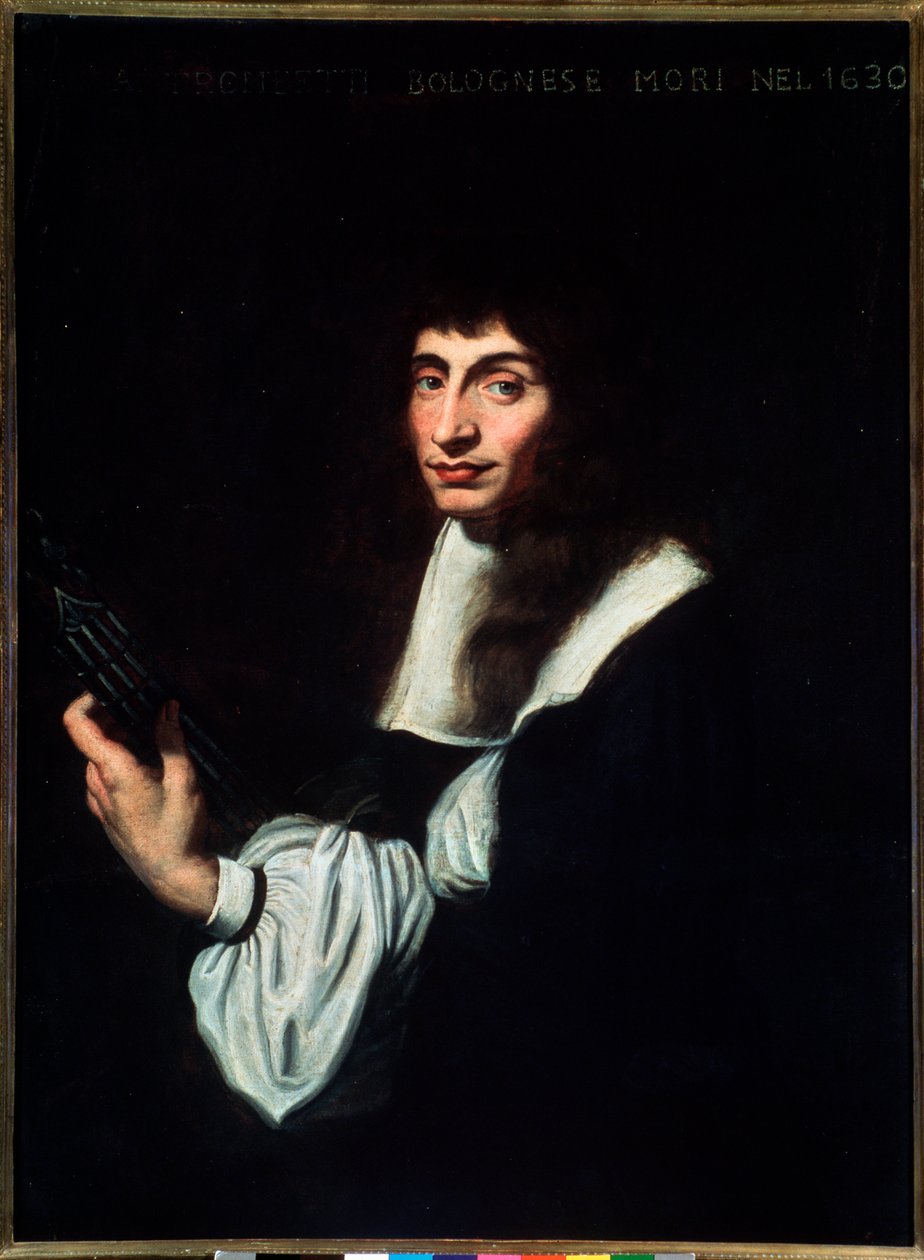 Portrét Agostina Trombettiho (17. století) italského kytaristy a zpěváka Anonymní malba. 17. století. Bologna, civilo Museo Museo od Unknown artist